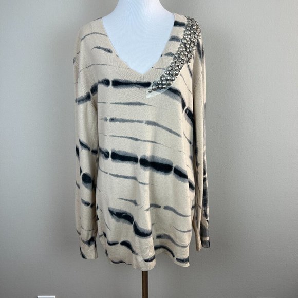 Torn By Ronny Kobo Tunic Sweater M 100% Cashmere Tie Dye Bead Embellishe… - Picture 12 of 12